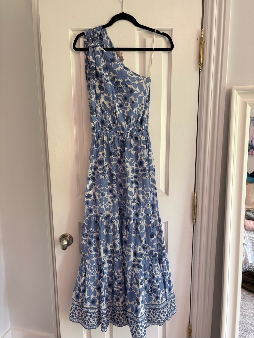 Vanessa Bruno One-Shoulder Blue Floral Maxi Dress
